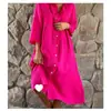 Enviado 2026 Roupas Femininas Transfronteiriças Estação Independente AliExpress Novo Vestido Longo Feminino Botão Cor Sólida Europeu Americano