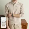 Estilo Old Money Punto Otoño/Invierno Capa Base para Hombre Color Sólido Ropa Interior Camisa POLO Camiseta Casual con Cuello para Hombre Ropa para Hombre