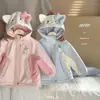Abrigo Grueso con Capucha KT para Niñas, Chaqueta Acolchada Color-Block Estilo Coreano para Niños Pequeños, Abrigo Lindo de Dibujos Animados Otoño-Invierno, Moderno