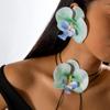 Moda Transfronteriza Europea y Americana Collar de Orquídea Phalaenopsis de Color Tridimensional Aretes Temperamento Collar de Perlas de Imitación Juego de Joyería