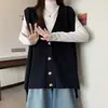 Cardigan suéter de tricô sem mangas, de comprimento médio, com design estiloso, para afinar, de caimento solto, para outono e inverno feminino