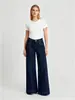 Jeans de Mujer Transfronterizos Europeos y Americanos Hme, Ajuste Holgado Adelgazante, Líneas Empalmadas, Pantalones de Pierna Ancha Largos hasta el Suelo con Caída Temu