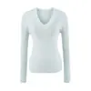 Camiseta básica de punto de manga larga con cuello en V profundo para mujer, otoño 2026, ajustada, adecuada tanto para llevar sola como debajo de otra prenda, top tipo camiseta de algodón de alta elasticidad