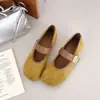 Nuevos Zapatos Individuales de Punta Cuadrada de Corte Bajo Mary Janes Gamuza Hebilla Metálica Correa de Cuero Suave Banda Única Primavera Retro Francés