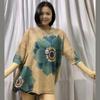 Chica gordita Verano Color Manga Corta Algodón y Lino Camiseta Mujer talla grande Holgado Cubre Carne Seda de Hielo Cuello Redondo Tejido Superior 90.00kg