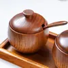 Pote de tempero de madeira retrô estilo japonês Caixa de temperos Ziziphus spinosae madeira maciça com tampa Pote de sal doméstico para cozinha fábrica atacado