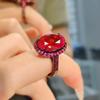 Collar y Pendientes de Imitación de Sangre de Paloma Roja Diablo Negro Oro Rojo Corindón en Vivo Apertura Anillo Ajustable