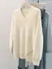 Suéter com Franja de Pelo de Visão Gola V Feminino Outono e Inverno Tamanho Grande Seios de Leite Macio Waxy Top Malha Bonita