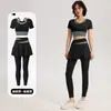 Conjunto de Dos Piezas para Mujer de Verano, Manga Corta, Transpirable, a Prueba de Impactos, para Entrenamiento de Fitness Deportivo, Conjunto de Falda y Pantalones