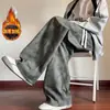 Outono e Inverno Streetwear Americano Masculino Calças Casuais Largas Aveludadas Espessas Quentes de Perna Reta 2026 Novas Calças de Perna Larga