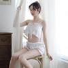 Camisola sexy com suspensórios, transparente, roupa íntima feminina, roupa íntima sexy, paixão, terno de três pontos, peito pequeno, uniforme de fogo noturno, tentação