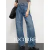 JocorbeiMarca de Luxo EquivalenteJeans Longo Versátil Feminino de Cintura Alta com Retalhos, Perna Larga e Caimento Solto para Mulheres