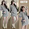 En stock Vestido de Verano para Mujeres Embarazadas traje 2025 Nuevo Cuadros Costura Top Falda para Mujeres Embarazadas traje para Mujeres Embarazadas