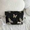 Bolsa de Cosméticos de Seda Dorada de Alta Gama con Mariposas, Bolso de Mano Retro Versátil, Bolsa de Almacenamiento Portátil de Gran Capacidad, Neceser de Viaje