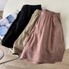 Shorts de Trabalho Cor Cáqui Versátil Cintura Alta Verão 2024 Corte Solto Emagrecedor Calça Pantalona Linha A