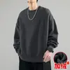 Sudadera Negra de Cuello Redondo para Hombre, Temporada Primavera/Otoño, Marca de Moda, Forro Polar, Ajuste Holgado Casual