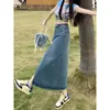 Falda de Mezclilla Vintage para Mujer, Nuevo Estilo Verano 2026, Cintura Alta, Corte Holgado, Línea A Adelgazante, Abertura, Corte Recto, Falda Bodycon