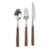 Madeira Maciça Retro Madeira Maciça Noz Talheres Bife Comida Ocidental Faca, Garfo e Colher Conjunto de 4 Peças Aço Inoxidável 304 Escovado Colher de Sobremesa