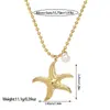 Moda Cruzada Europeia e Americana Colar de Aço Inoxidável com Pérola do Oceano Banhado a Ouro 18K Pingente de Estrela do Mar Colar de Aço Inoxidável