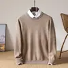 2026 Novo Suéter Masculino Amazon 100% Lã Pura Gola Redonda Cor Sólida Manga Longa Tricô para o Dia a Dia Roupa Externa Suéter