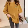 Camiseta de Manga Curta Oversized Estilo Europeu Nova Coleção Verão 2026 para Mulheres com Estampa de Letras, Algodão Puro, Comprimento Médio, Corte Solto, Top Emagrecedor