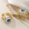 Anillo Abierto Geométrico Ojo del Diablo Chapado en Cobre Oro de 18 Quilates de Venta Caliente Transfronterizo Aogu para Mujer, Anillo Único y Versátil