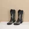 Botas de Cuero Rustico Europeas y Americanas de Punta para Mujer Primavera 2023 Botas de Moda con Manga Tacón Medio Zapatos de Mujer 40-43 Botas de Comercio Exterior