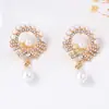 Brincos de Flores com Pérolas Imitação em Forma de Gota Estilo Barroco Exclusivos de Moda Transfronteiriços com Zircônia para Mulheres Diárias