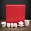 Juego de Té de Porcelana Blanca Dehua Diez Tazas Pequeñas con Tapa Kung Fu Porcelana Cajas de Regalo Venta al por Mayor Taza Dou Li Taza de Té