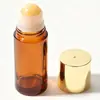 Botella dispensadora de aceite de ricino de vidrio ámbar de 50 ml, botella aplicadora roller de jade cristal rosa natural, botella aplicadora roller de cuarzo rosa