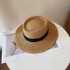 Celebridad de Internet Retro Sombrero de Copa Plano para Mujer Verano Vacaciones Junto al Mar Sombrilla Francés Plano Playa Protector Solar Sombrero de Paja Fresco