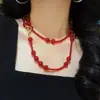 7A Retrô Gelo Transparente Alta Qualidade Sangue de Pombo Vermelho Calcedônia Ágata Gypsophila Corrente de Suéter Colar para Mulheres