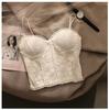 Encaje Sexy Puro Tirante Pequeño Seda de Hielo Espalda Hermosa Ropa Interior sin Aro de Acero Espalda Suelta Plisado Combinable Chaleco Pequeño para Mujer