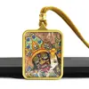 Colgante Thangka Pintado a Mano con Incrustaciones Doradas Estilo Xizang con Caja Gahu, Collar Thangka de Aleación Zaki Lhamo Vida Pasada y Presente