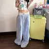 Pantalones de Pierna Ancha Rayados Falsos de Dos Piezas para Mujer al por Mayor Transfronterizos, Delgados de Verano Casual Rectos de Cintura Alta con Caída hasta el Suelo Modernos