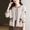 Cárdigan de Punto Estilo Japonés y Coreano para Mujer, Suéter Jacquard de Lazo con Cuello Redondo para Otoño e Invierno, Top Corto Estilo Perezoso