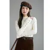 Camisa básica feminina de gola alta meia, novo suéter interno estiloso outono e inverno 2025, top de tricô único e requintado para mulheres no inverno