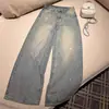 Jeans feminino de perna larga com adornos de estrelas, nova coleção de outono 2026, cintura alta, caimento solto, afina a silhueta, calça de corte reto para mulheres plus size
