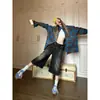 Pantalones Cortos de Mezclilla Negros Estilo Retro Americano Talla Grande para Mujer, Estilo Delgado de Verano, Shorts Holgados y Elegantes de Longitud Media