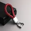 Chaveiro de metal com pingente de corda de couro trançada à mão, chaveiro de carro de metal, corda de chave colorida, botão de empurrar, pequeno presente