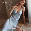 Pijama Sexy de Tirantes Largos sin Mangas con Escote en V Profundo y Espalda Descubierta Guiruo, Ropa de Casa Casual para Mujer, Traje 2122