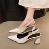 Sandalias Huecas de Tacón Grueso y Punta Afilada Celebridad de Internet Versátiles Flats Estilo Retro Tacones Altos de Mujer Verano y Otoño 2025 Nuevo Estilo