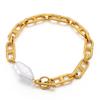 Joias transfronteiriças europeias e americanas para mulheres, aço inoxidável, corrente japonesa, moda simples dourada, personalidade, contas geométricas, pulseira de fecho OT