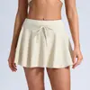 Falda deportiva de dos en uno de punto acanalado de cintura alta transfronteriza con control de abdomen, falda corta ajustable para correr, secado rápido, adelgazante, para tenis