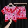 Comércio exterior verão pijamas infantis coreanos meninas gola boneca manga curta conjunto crianças grandes roupas de casa duas peças atacado