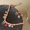 Collar de Perlas Color Champaña con Lazo de Corazón Rosa, Cadena para Clavícula, Cadena de Cuello de Gama Alta, Estilo Palacio Retro Francés