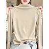 Camiseta de Manga Larga con Cuello Medio Alto para Mujer, Capa Base Suave y Cálida de Algodón de Bambú, Ajuste Ligeramente Holgado, Estilo para el Trabajo, Otoño
