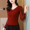 Camiseta de Malla Base para Mujer, Nueva Moda Primavera y Otoño 2025, Cuello en V, Elegante Ajuste Delgado, Camiseta de Manga Larga a la Moda