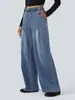 Calça jeans de malha wide leg nova retrô transfronteiriça de cintura alta para mulheres, com design fluido plissado e corte solto no comprimento do chão