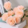 Flores artificiales de peonía de tres cabezas al por mayor para bodas, peonías con núcleo recubierto para decoración de salón de bodas, arreglos de pasillo y flores decorativas